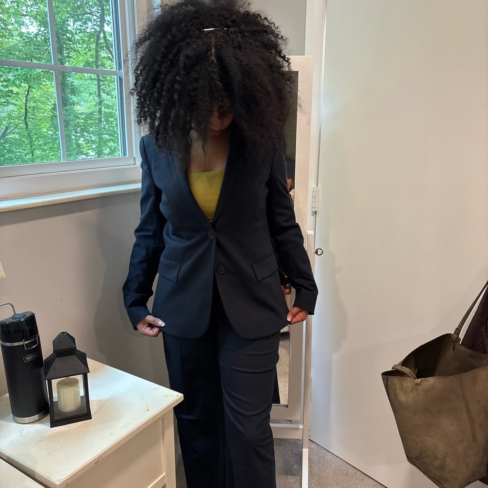 Black Women's Tailored Blazer and Trouser Set with Yellow Top